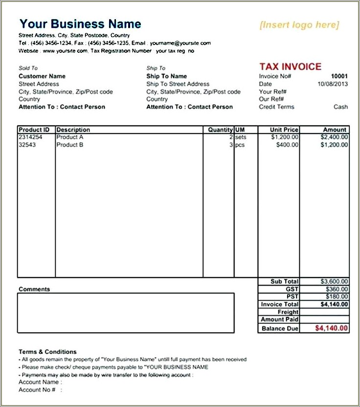 Excel Gst Invoice Template Free Download