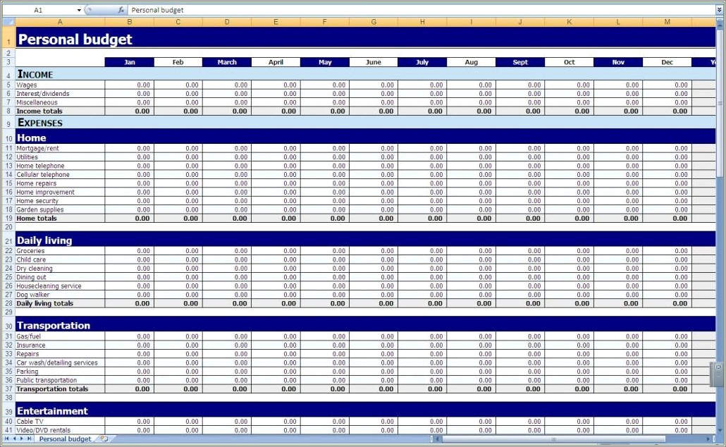 Excel Personal Balance Sheet Template Free