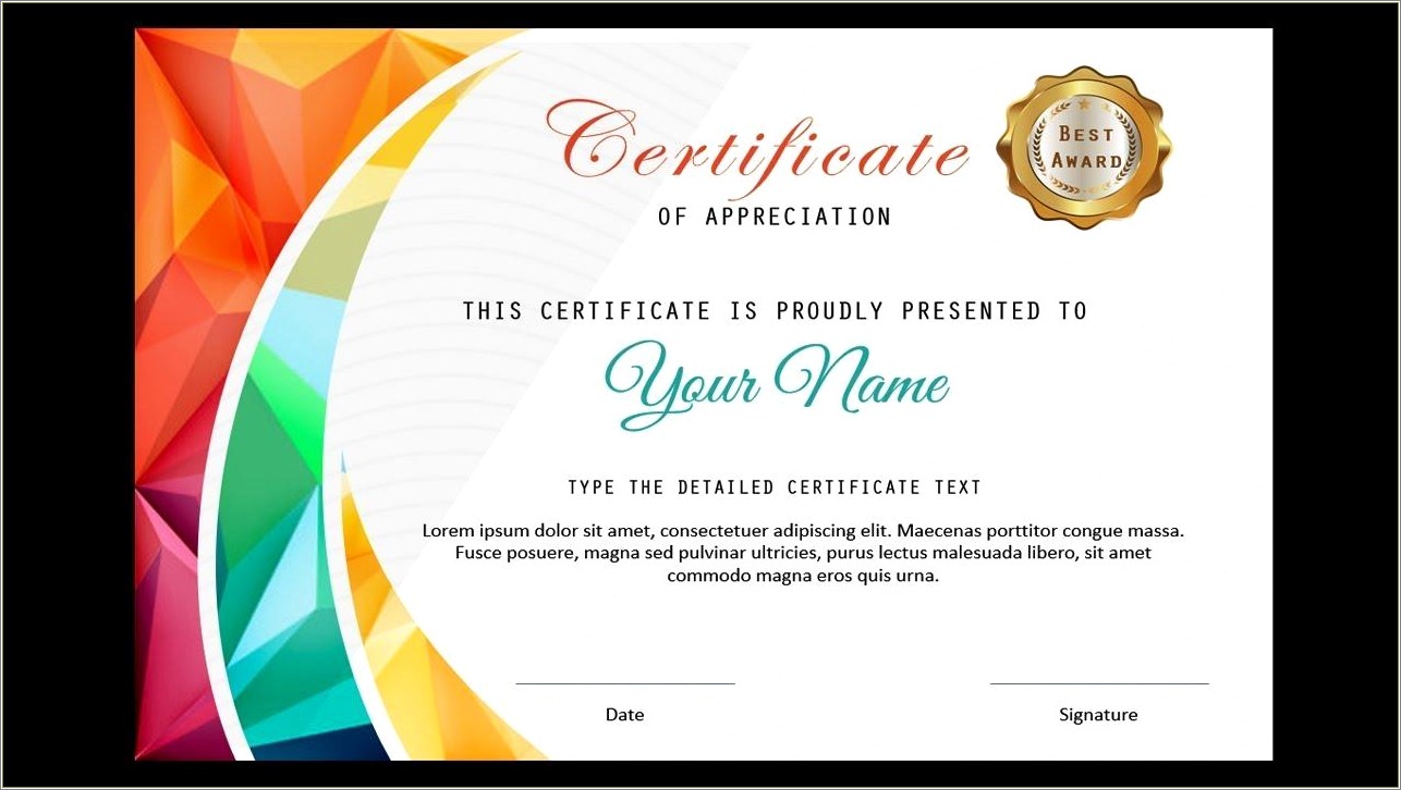 Excellence In Science Free Certificate Template