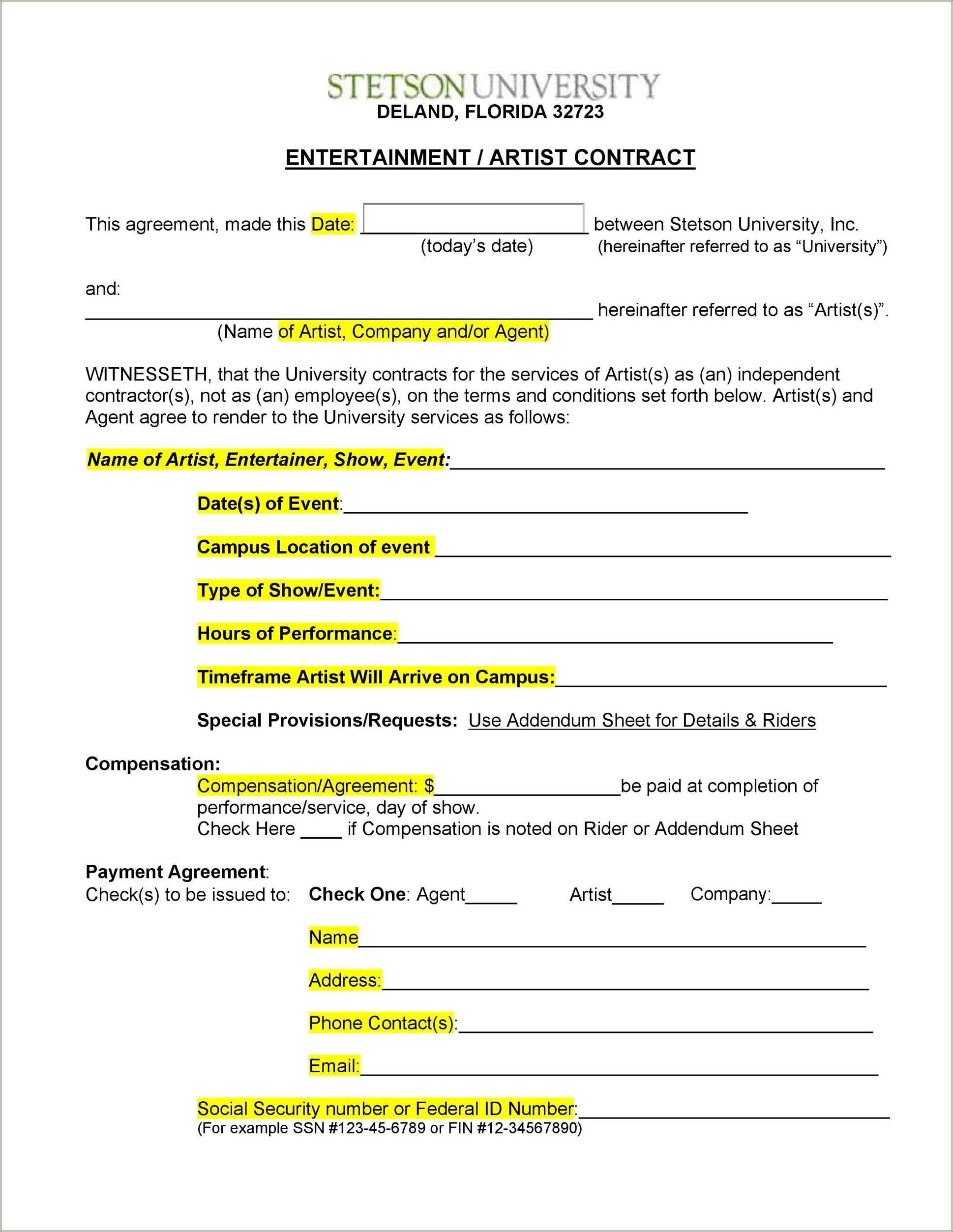 Exclusive Artist Management Agreement Template Free