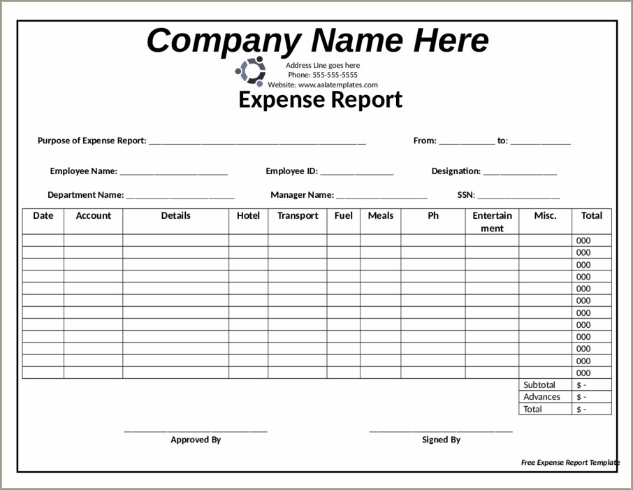 Expense Report Template For Contractors Free