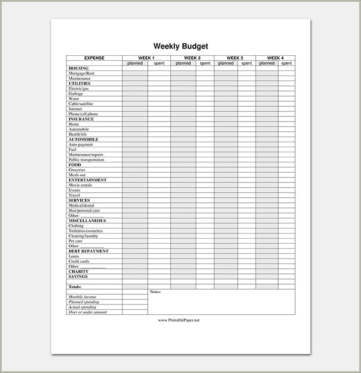Food Cost Budget Worksheet Template Free