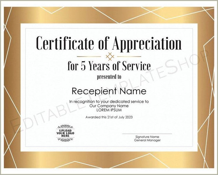 Formal Certificate Of Appreciation Template Free