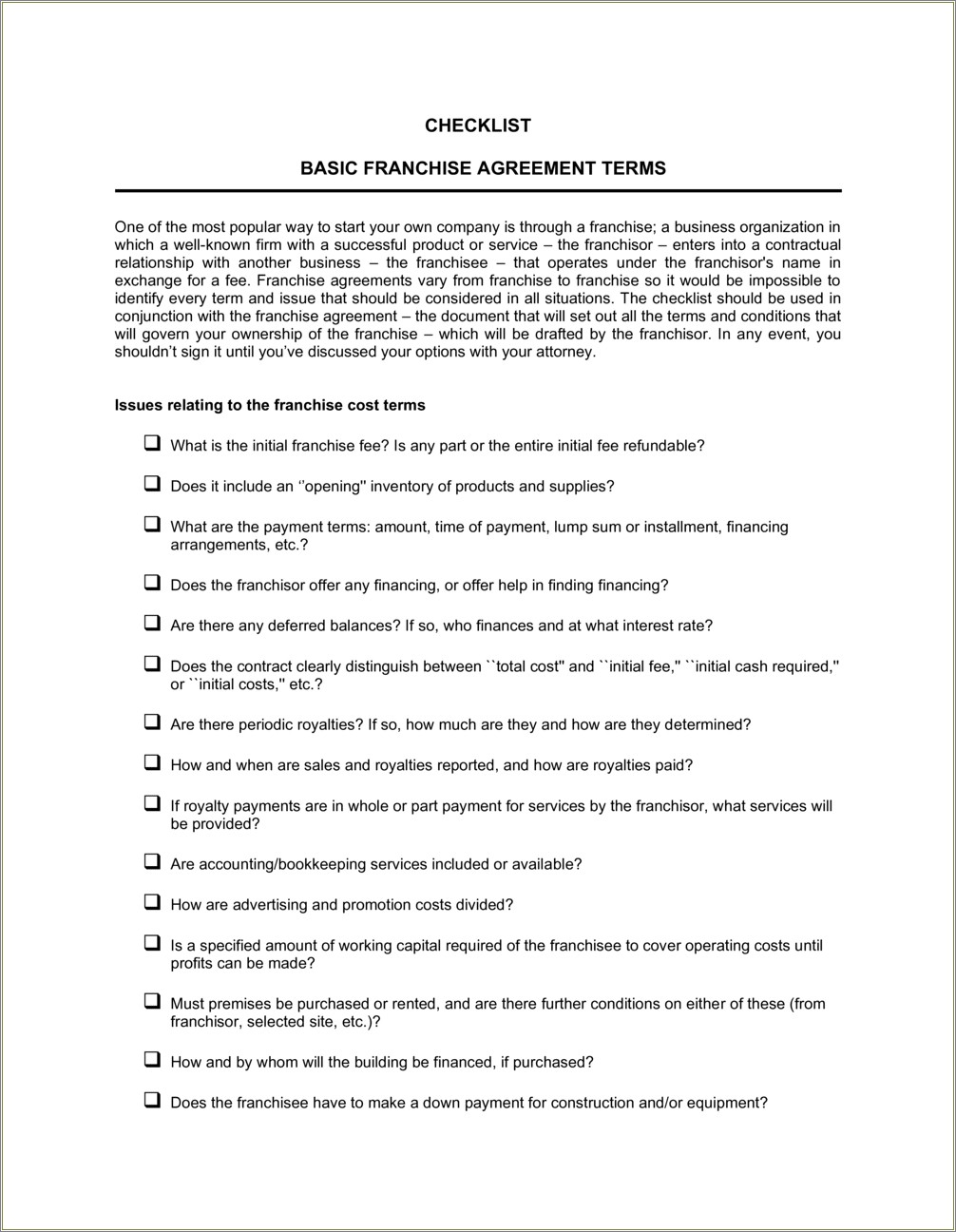 Franchise Agreement Template Free Download Australia