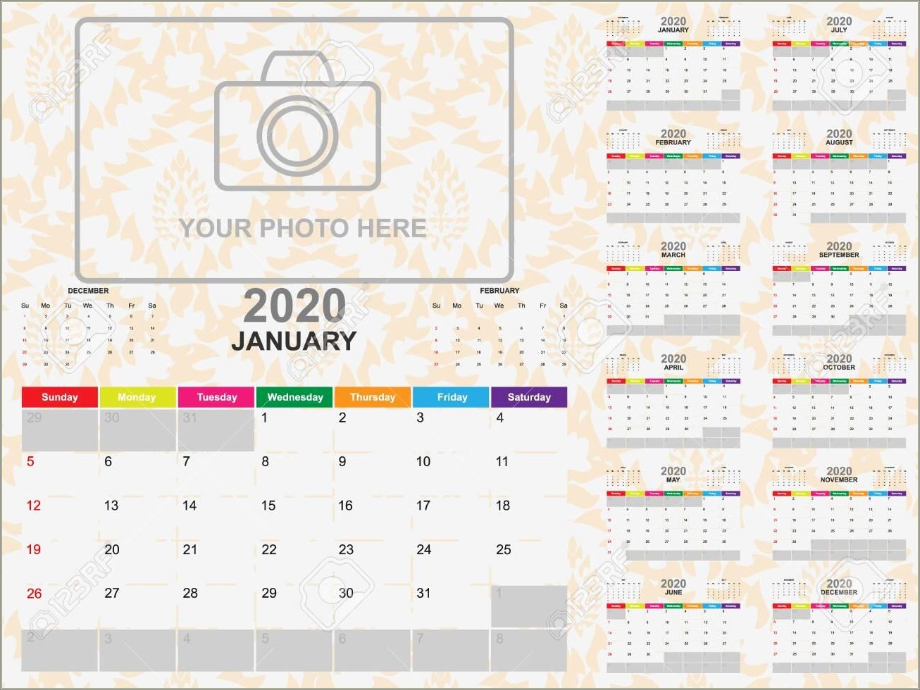 Fre 2020 Colored Yearly Calendar Templates