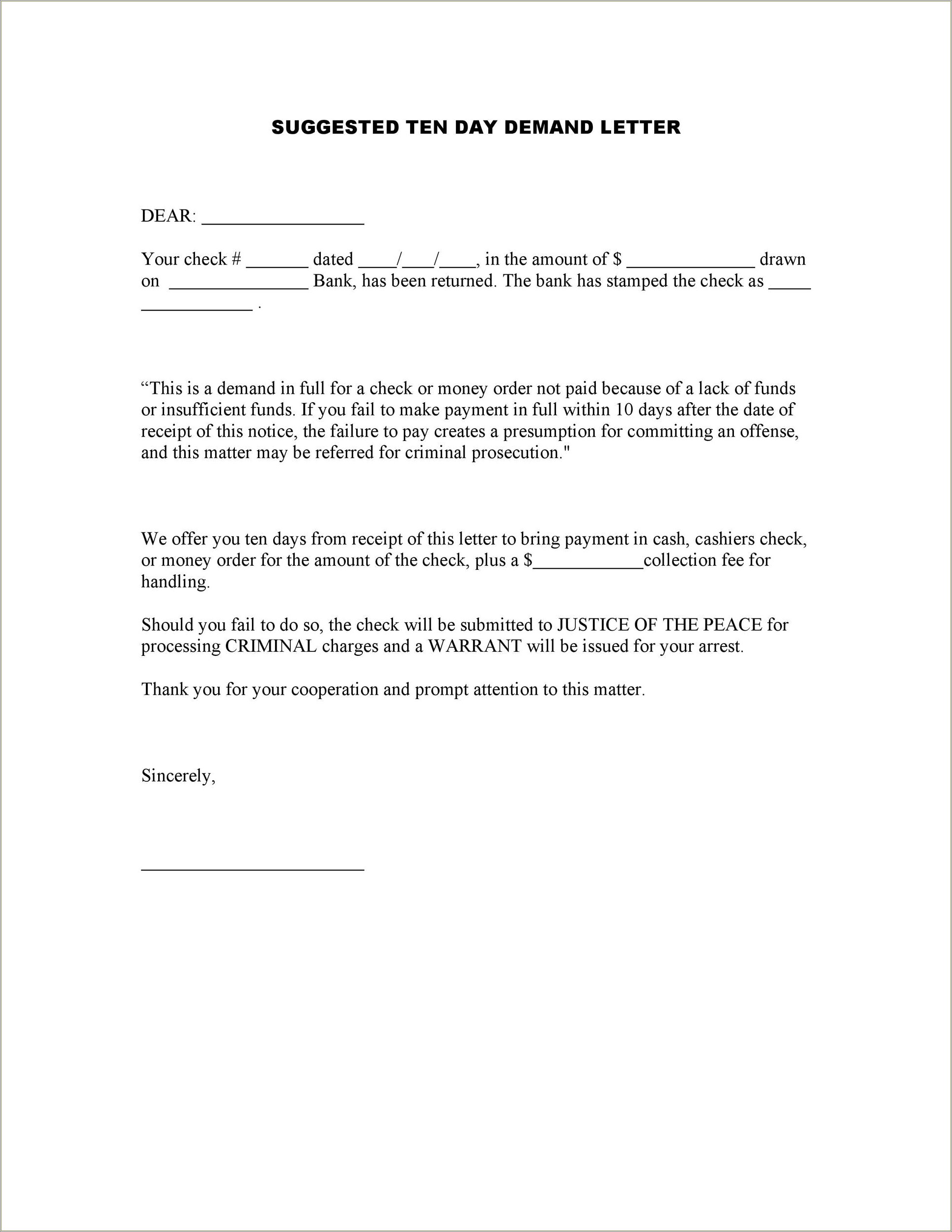 Free 10 Day Demand Letter Template