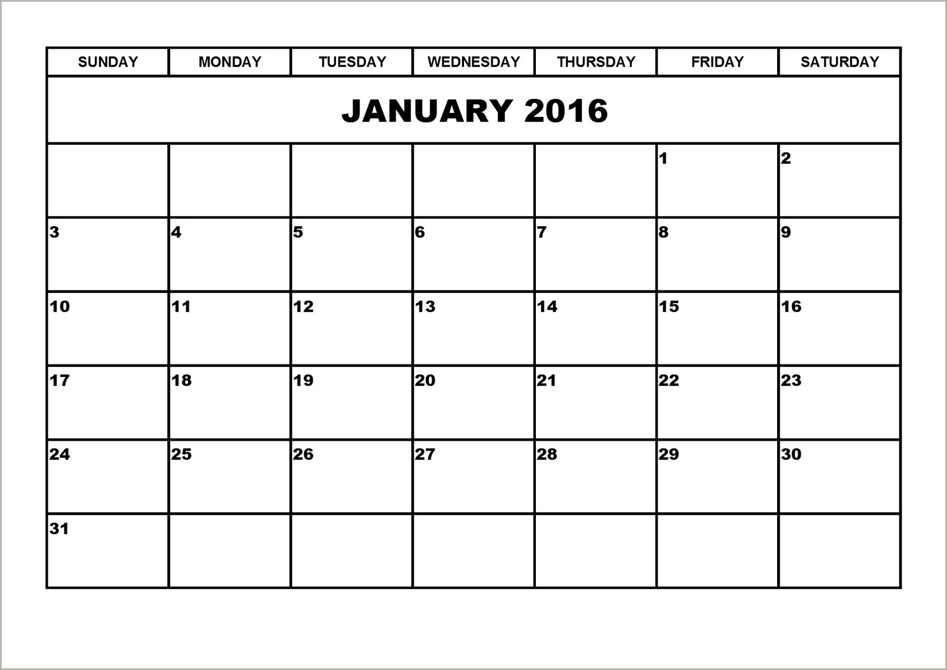 Free 2016 Monthly Calendar Template Word
