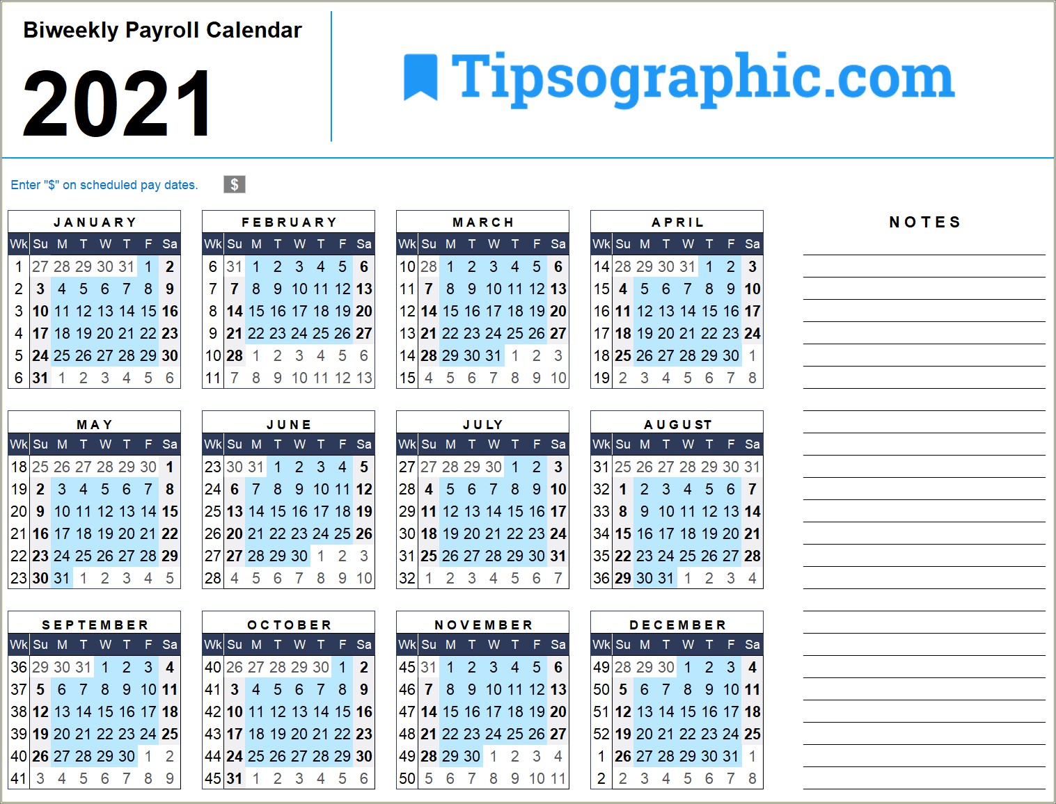 Free 2018 Biweekly Payroll Calendar Template