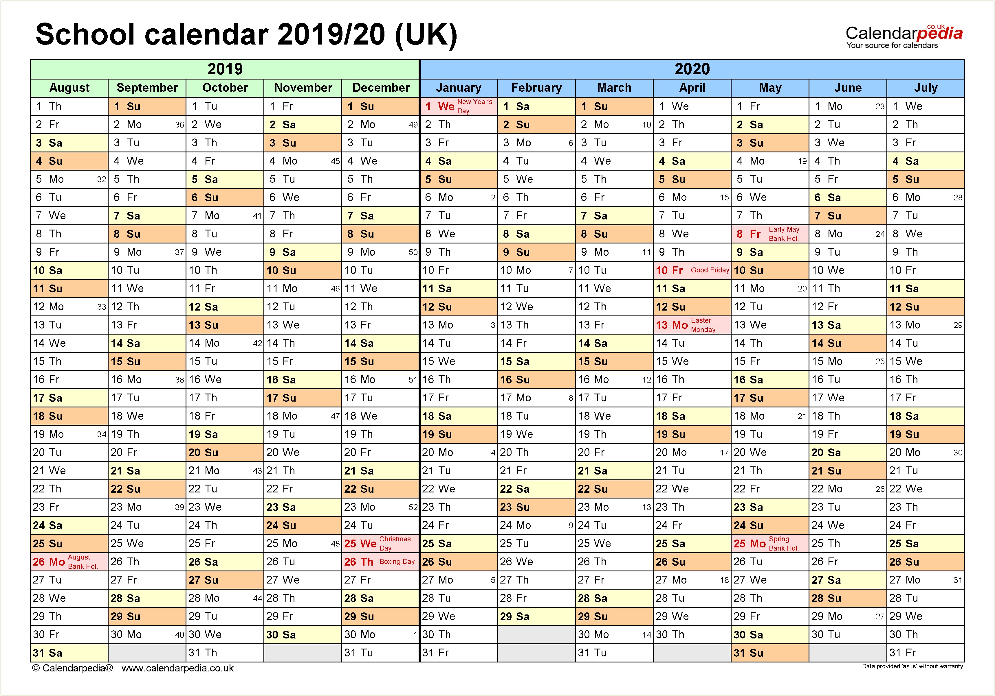 Free 2019 Calendar Template Excel Uk