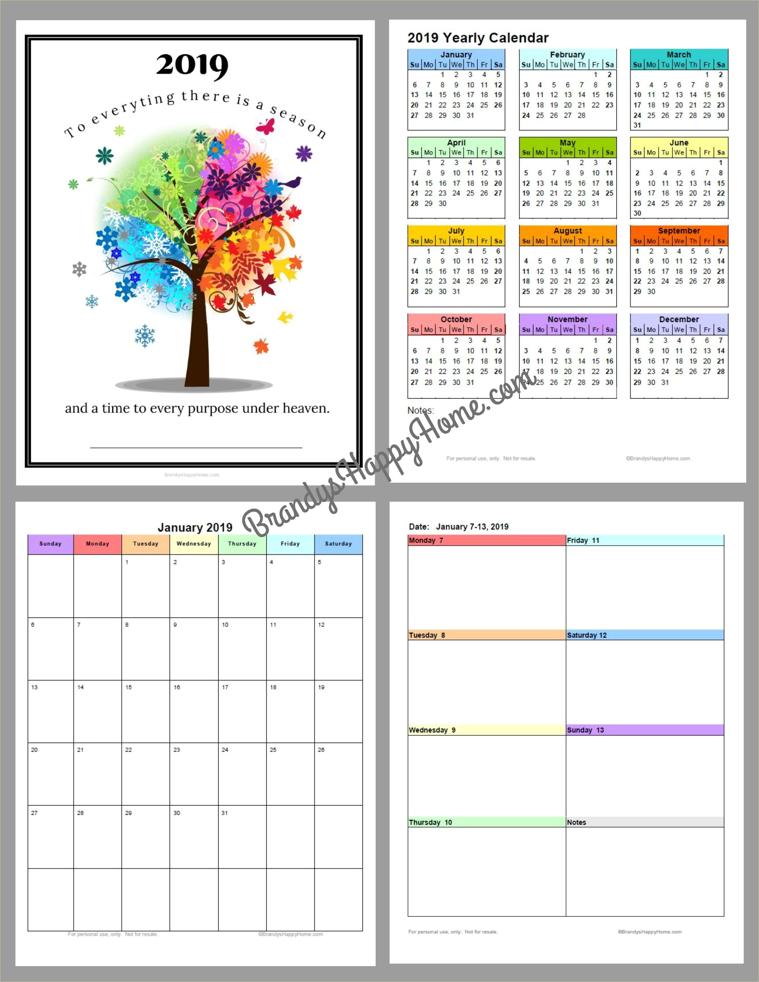 Free 2019 Monthly Calendar Planner Template