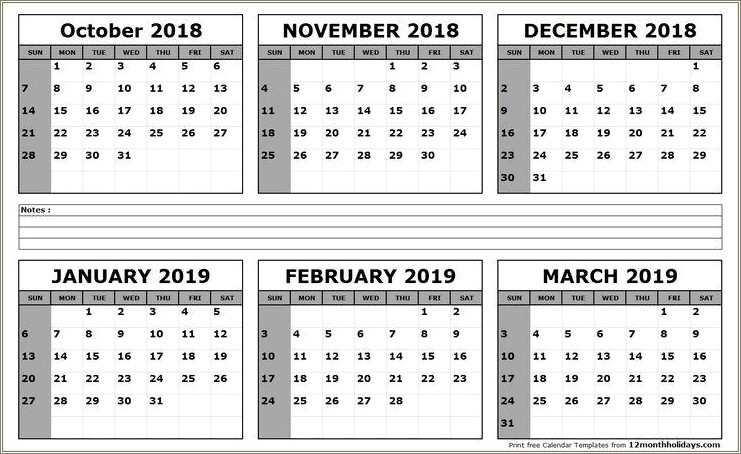 Free 6 Month Calendar Template 2018