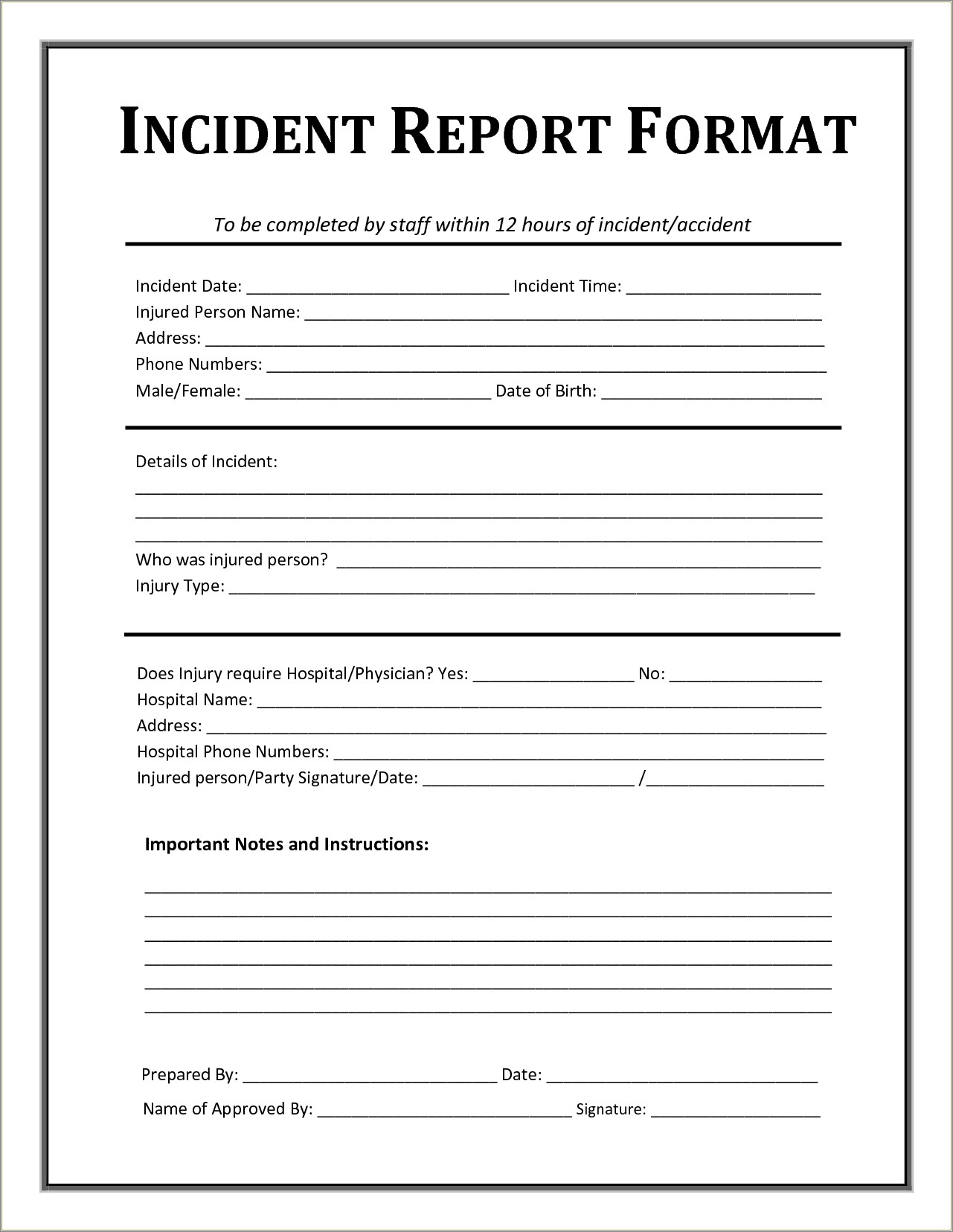 Free Accident Report Form Template Word