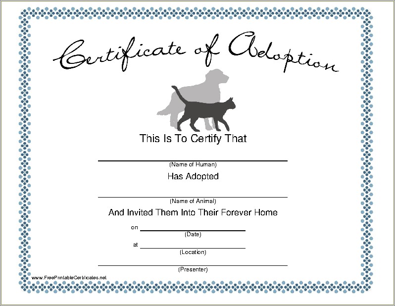 Free Adoption Certificate Template For Person