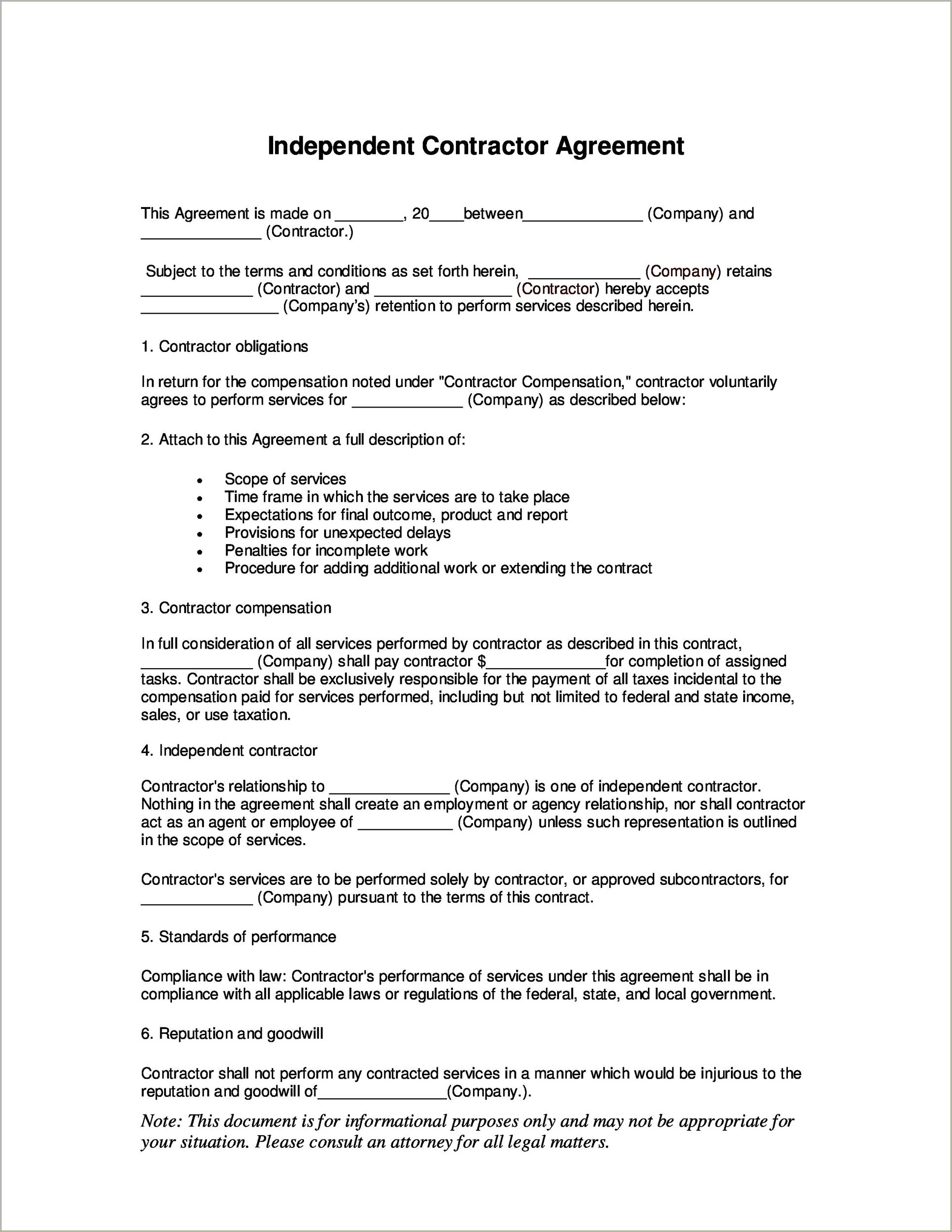 Free Basic Independent Contractor Agreement Template