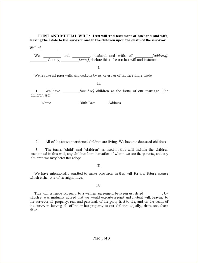 Free Basic Will And Testament Template