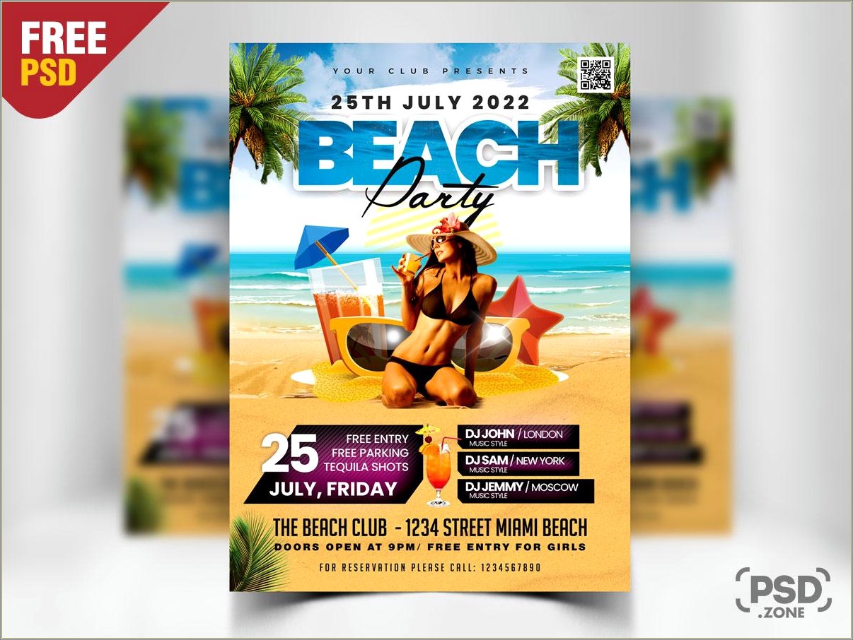 Free Beach Party Flyer Template Psd