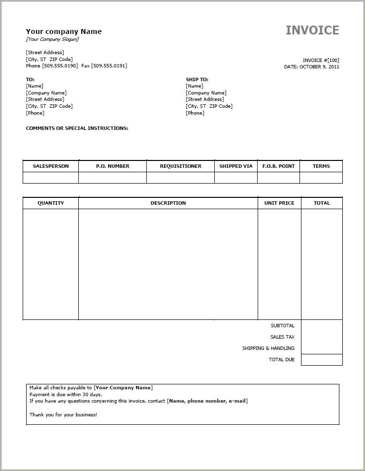 Free Billing Invoice Template For Openoffice