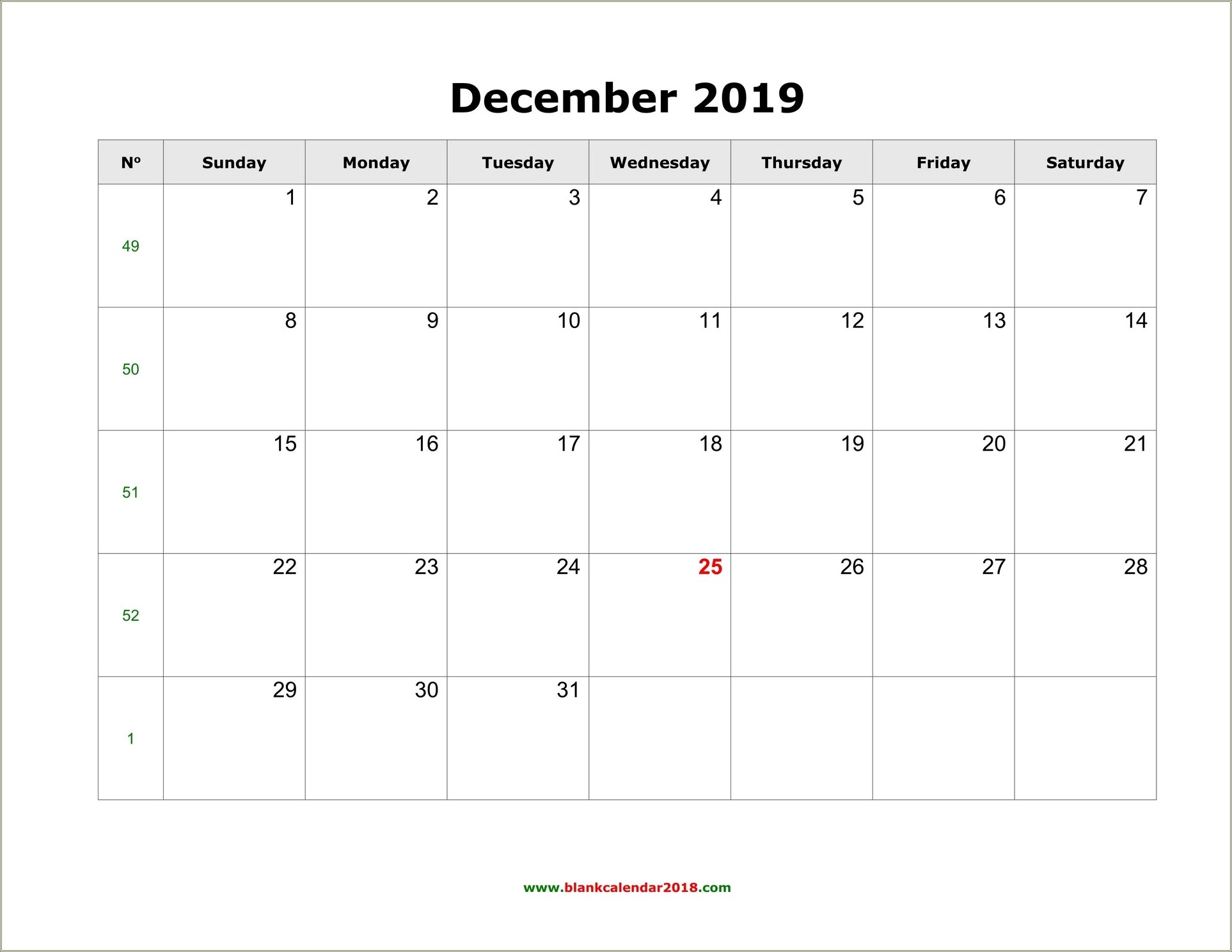 Free Blank Calendar Template December 2015