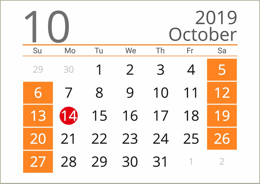 Free Blank Calendar Template October 2019