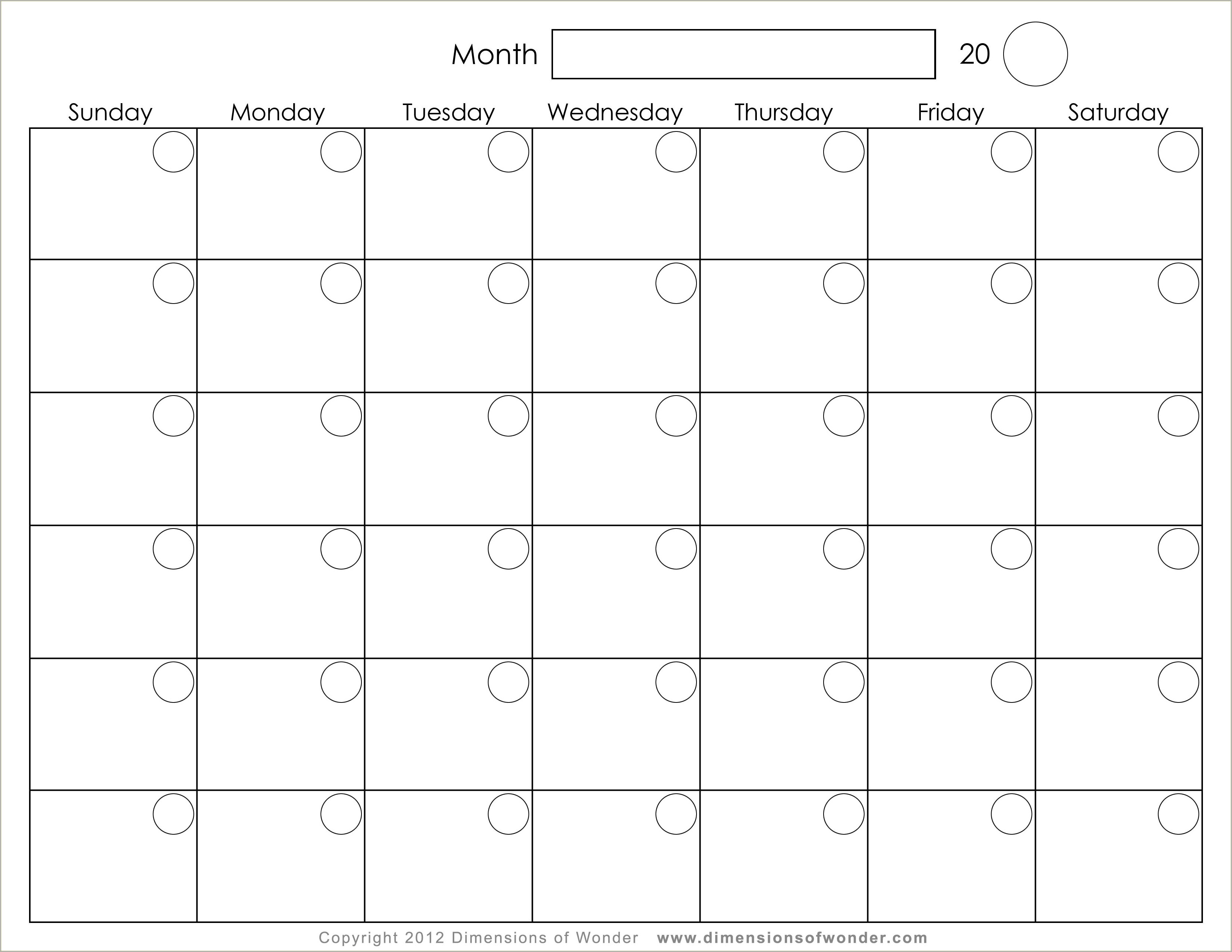 Free Blank Calendar Templates For Teachers