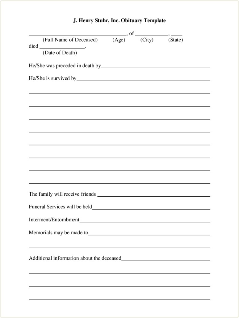 Free Blank Obituary Templates For Word
