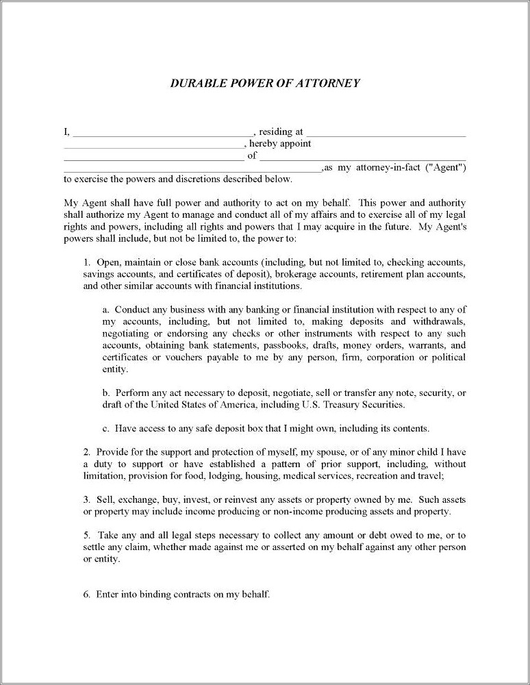 Free Blank Power Of Attorney Template