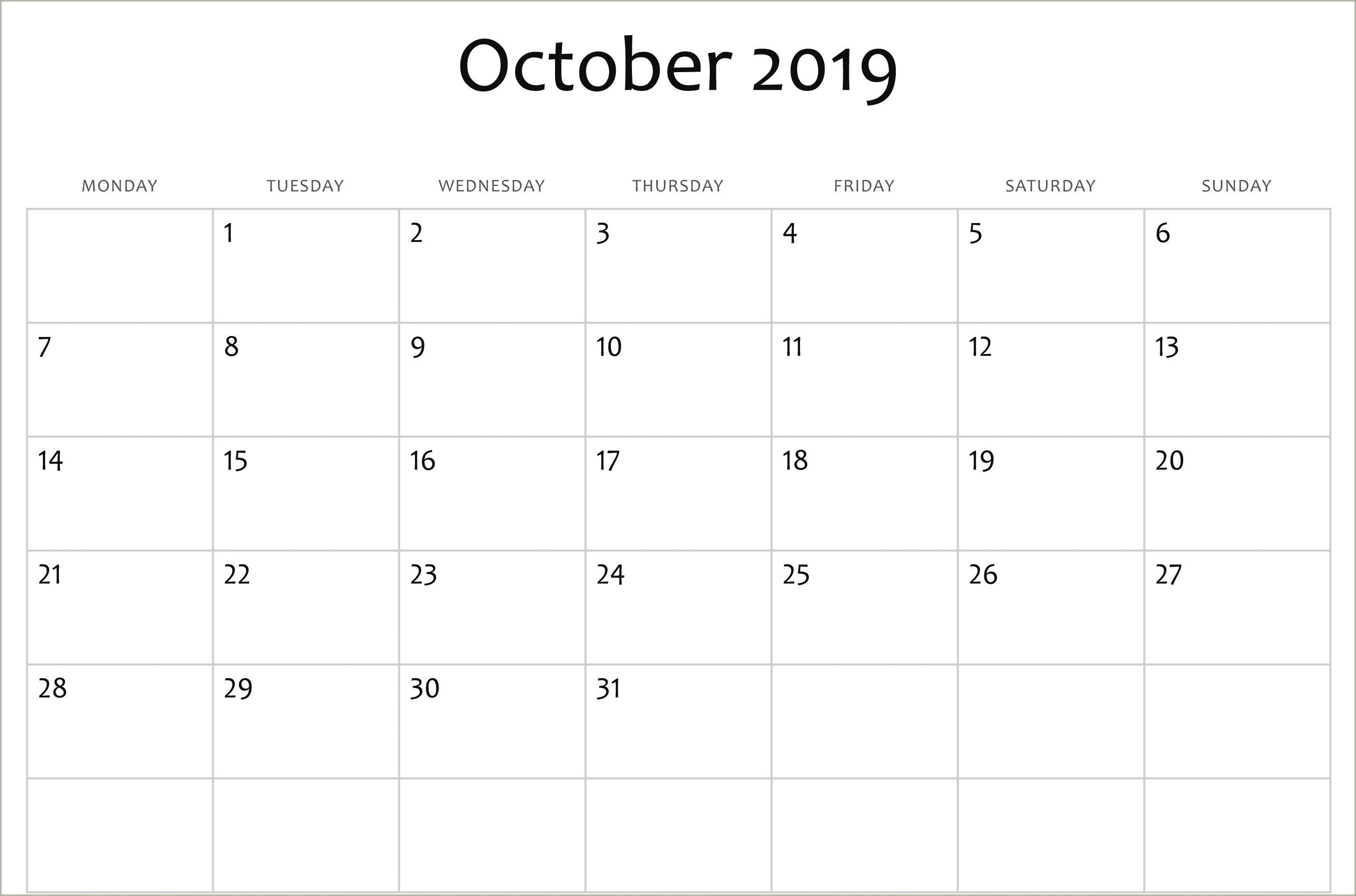 Free Blank Printable Calendar Templates 2019