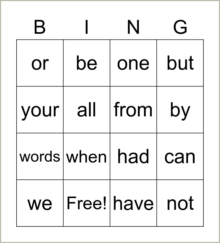 Free Blank Sight Word Bingo Template