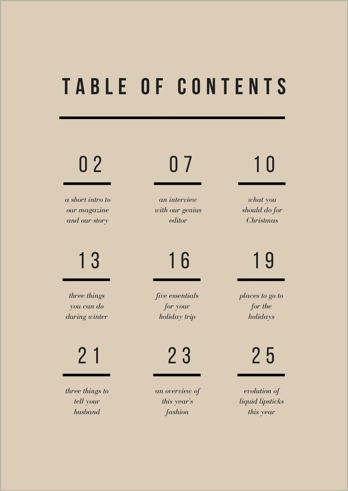 Free Blank Table Of Contents Template