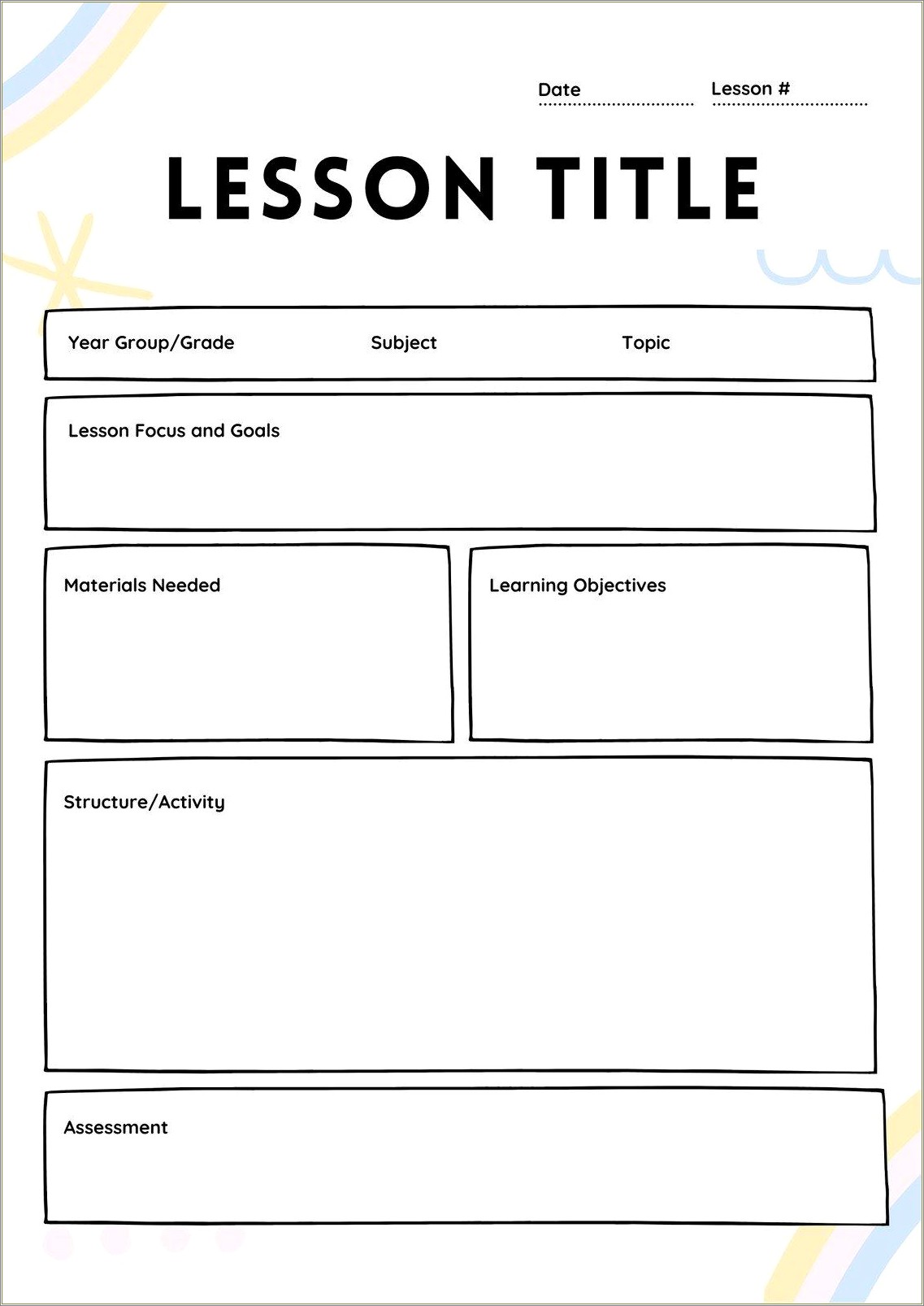 Free Blank Templates For Lesson Plans
