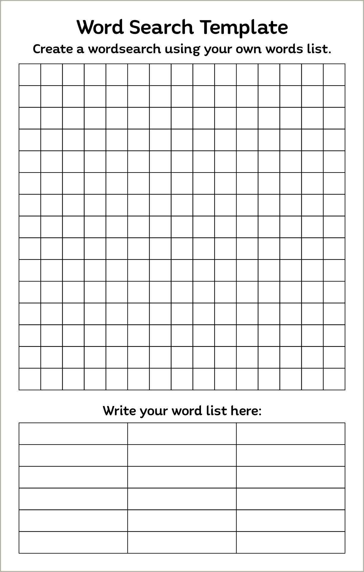 Free Blank Word Search Puzzle Template