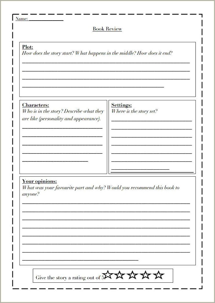 Free Book Review Template 5th Grade