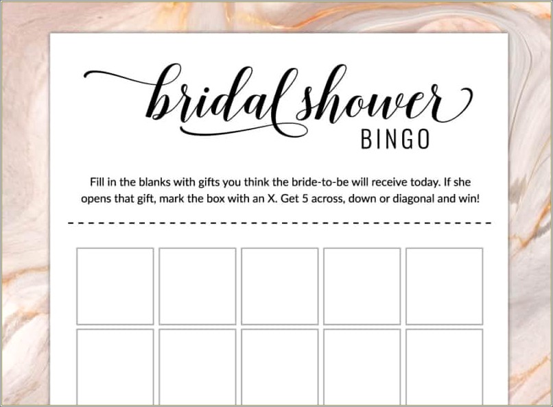 Free Bridal Shower Bingo Card Template