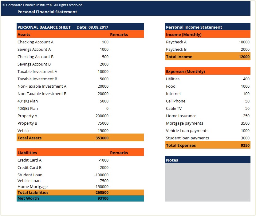 Free Business Financial Statement Template Excel