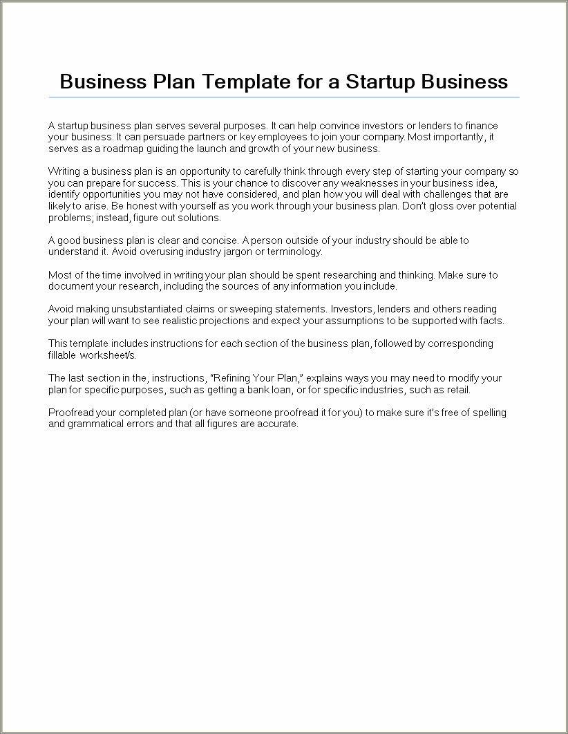Free Business Plan Template For Startup