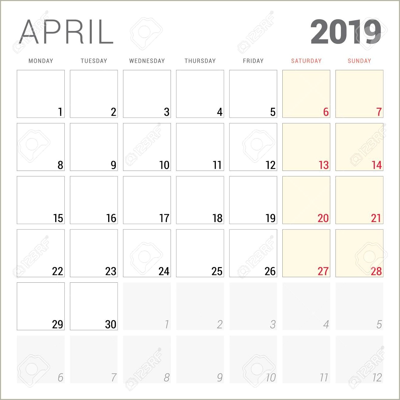 Free Caledar Template April 2019 Weekly