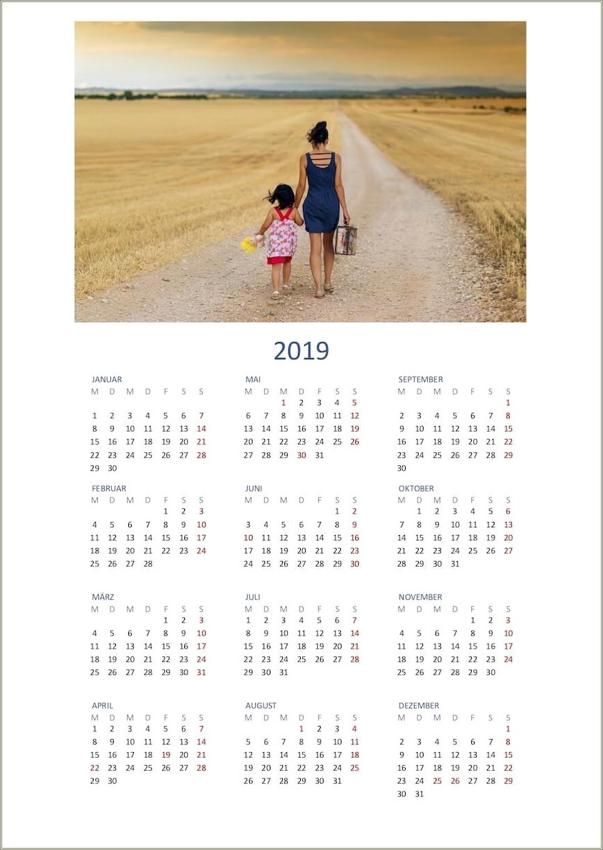 Free Calendar Template 2018 South Africa