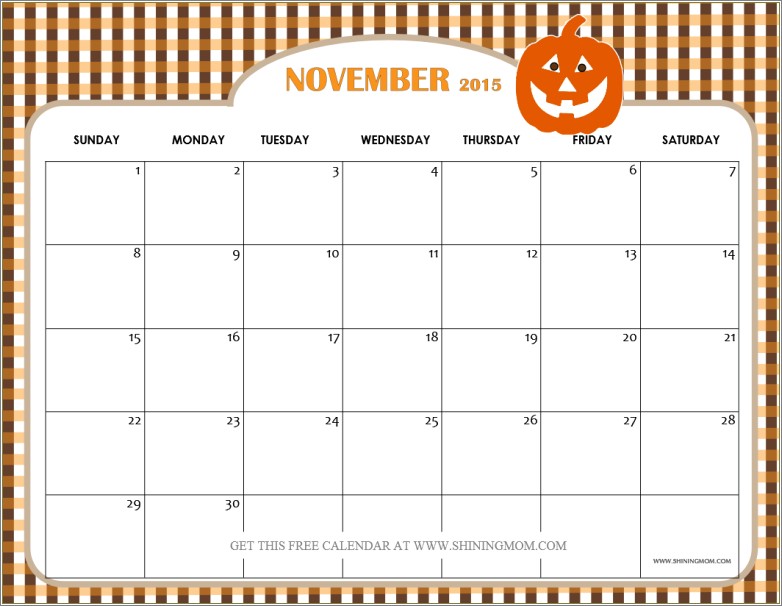Free Calendar Template November December 2015