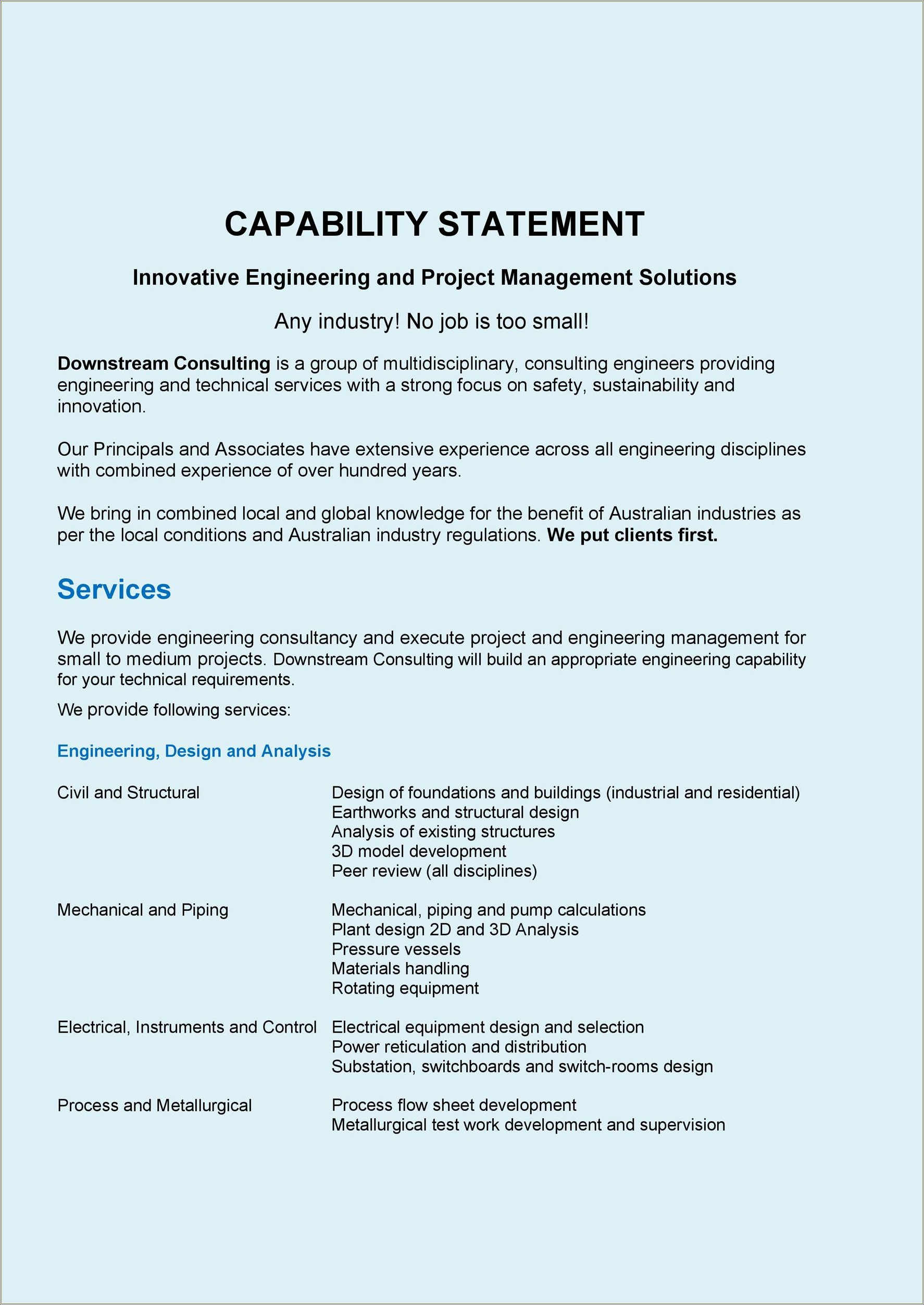 Free Capability Statement Design Template Word