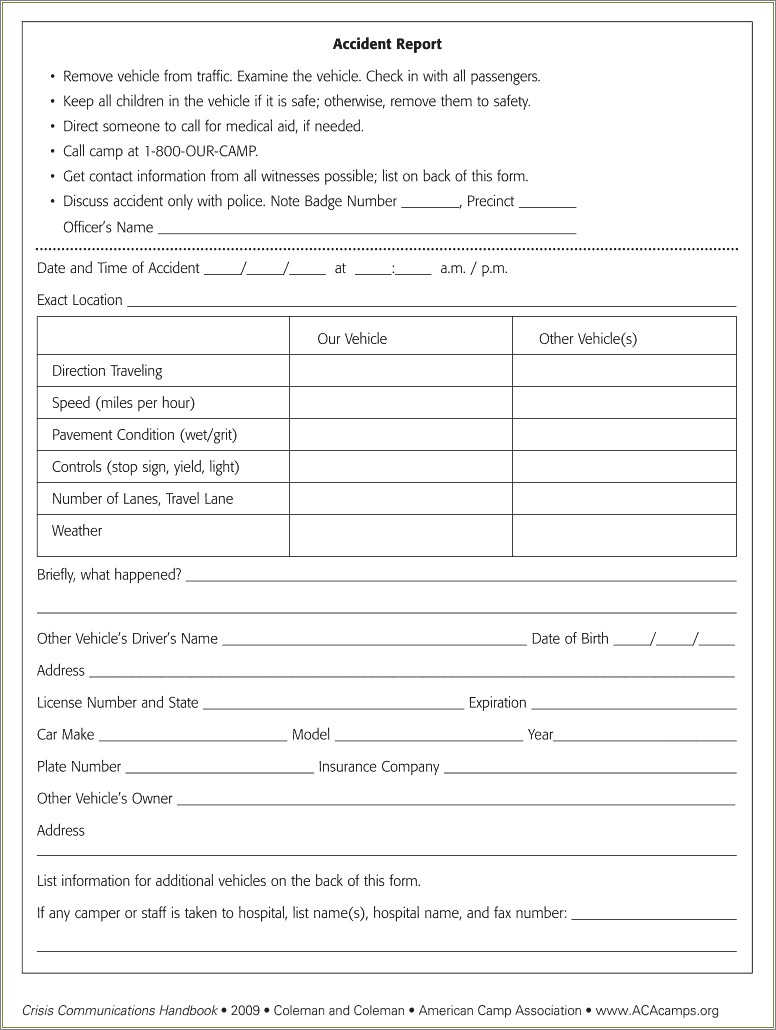 Free Car Accident Report Form Template
