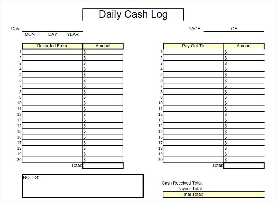 Free Cash Register Count Sheet Template