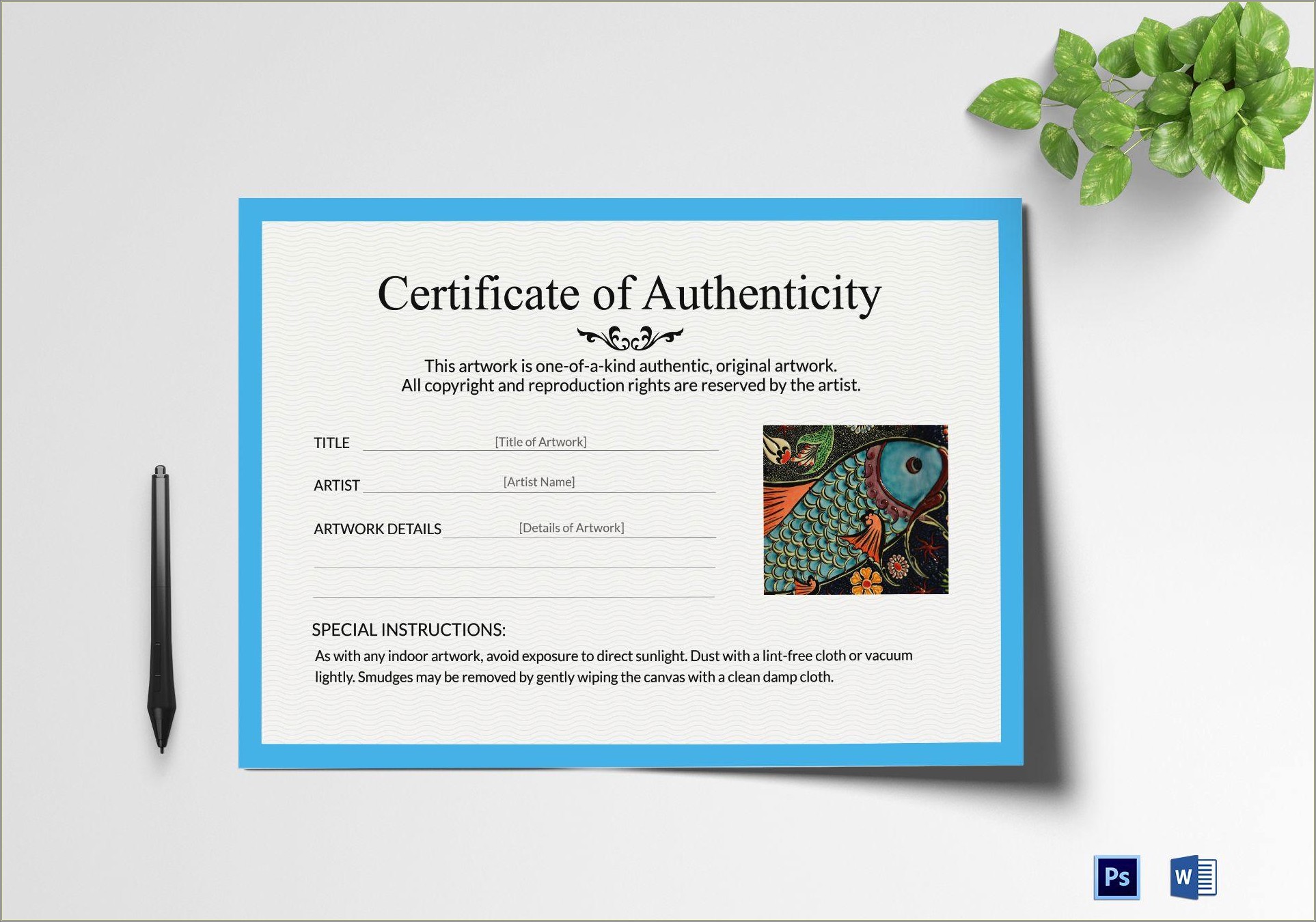 Free Certificate Of Authenticity Art Template