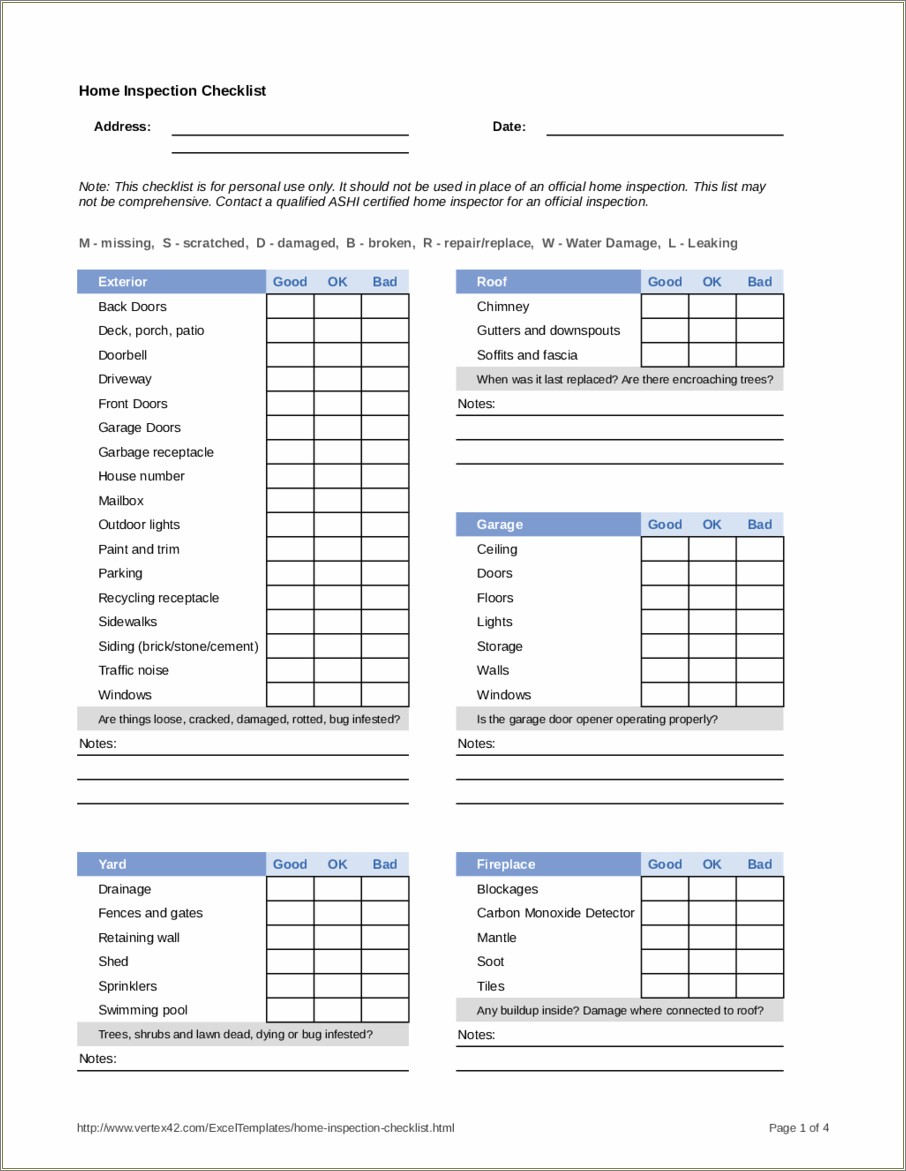 Free Checklist Home Inspection Templates Free