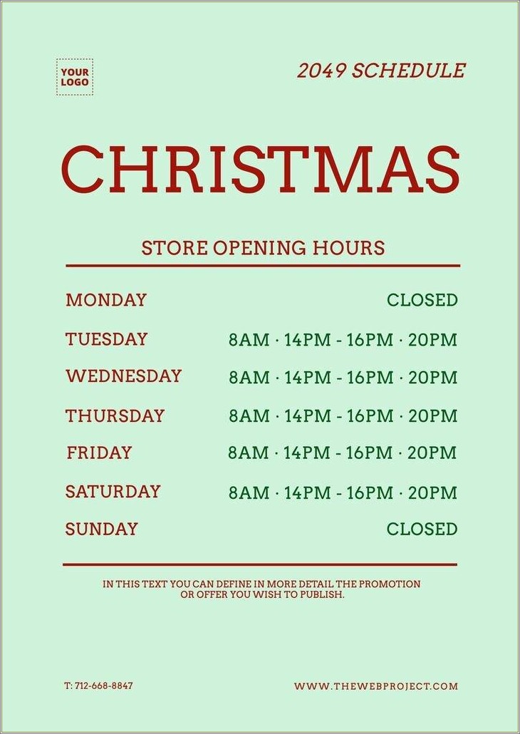 Free Christmas Opening Hours Poster Template