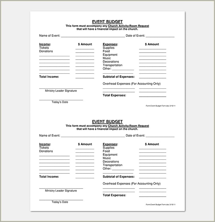Free Church Budget Request Form Template
