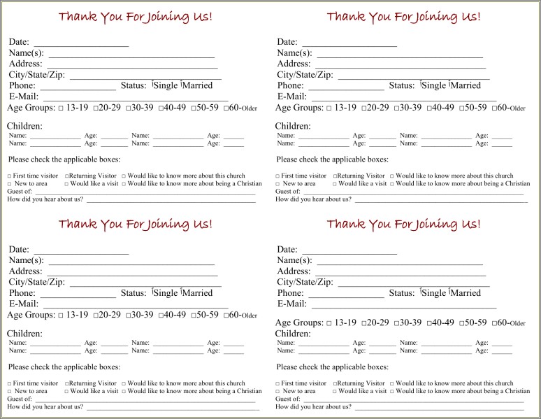 Free Church Visitor Card Template Downloads