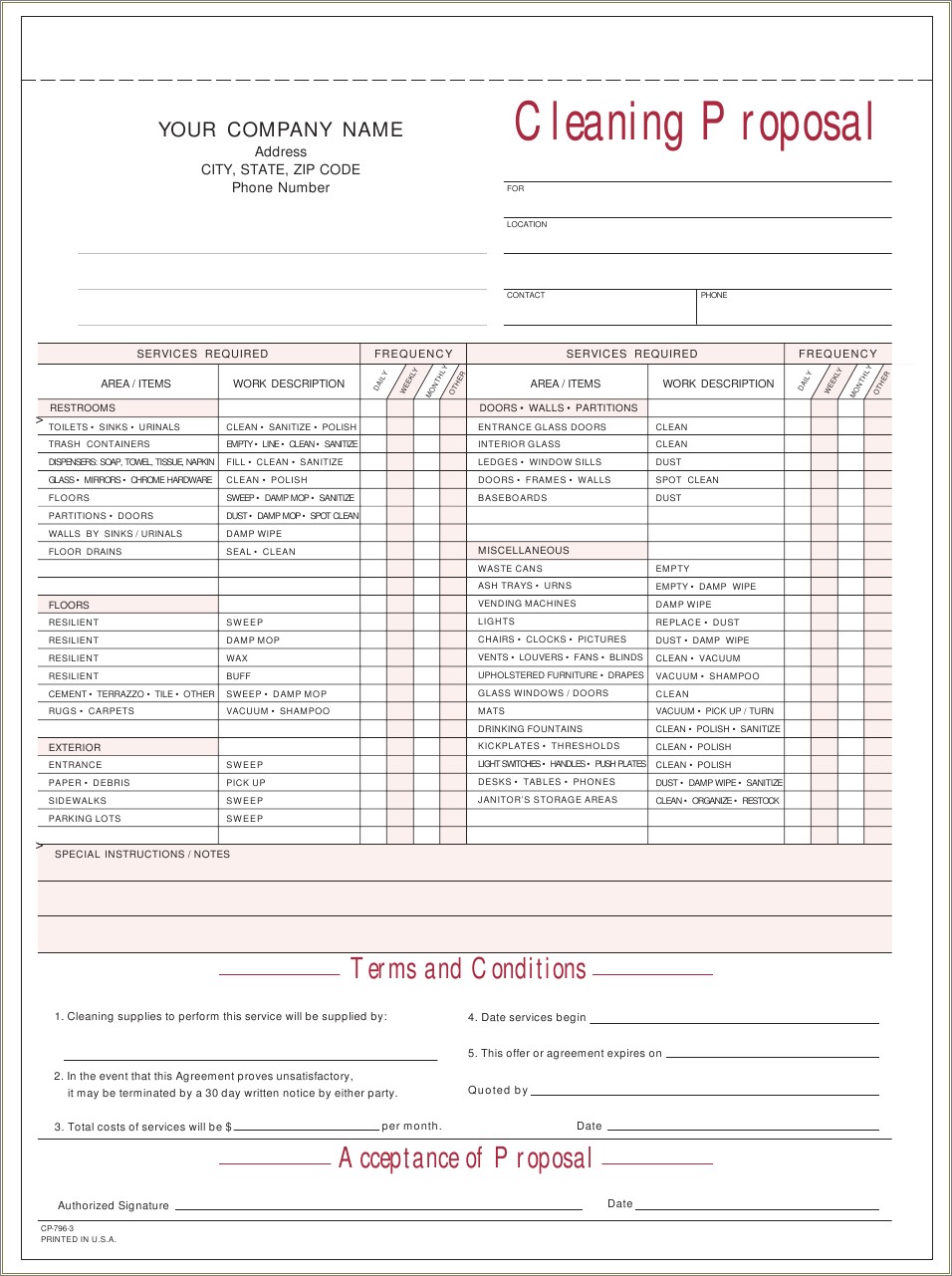 Free Commercial Cleaning Bid Sheet Template
