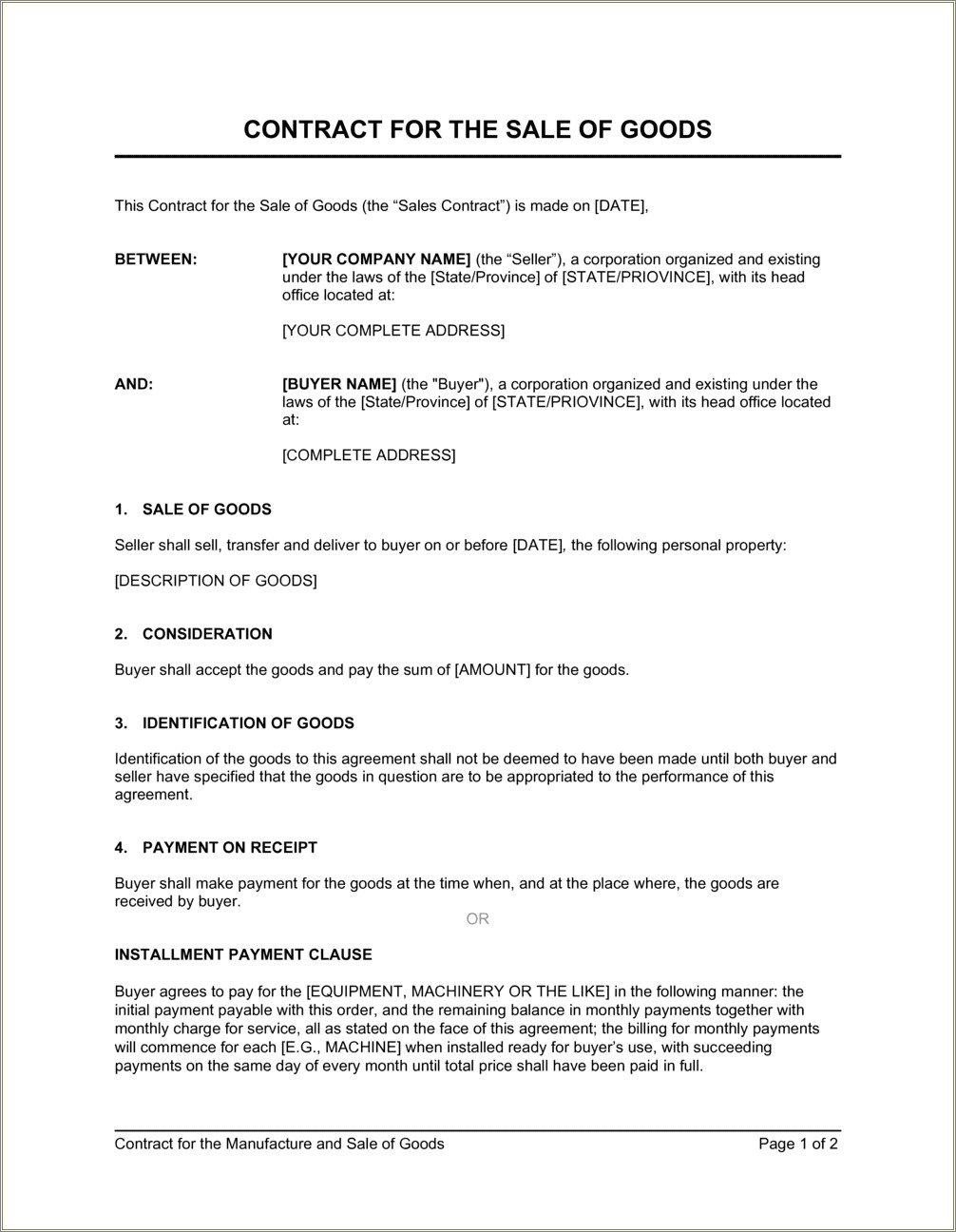 Free Commercial Purchase Agreement Template Word