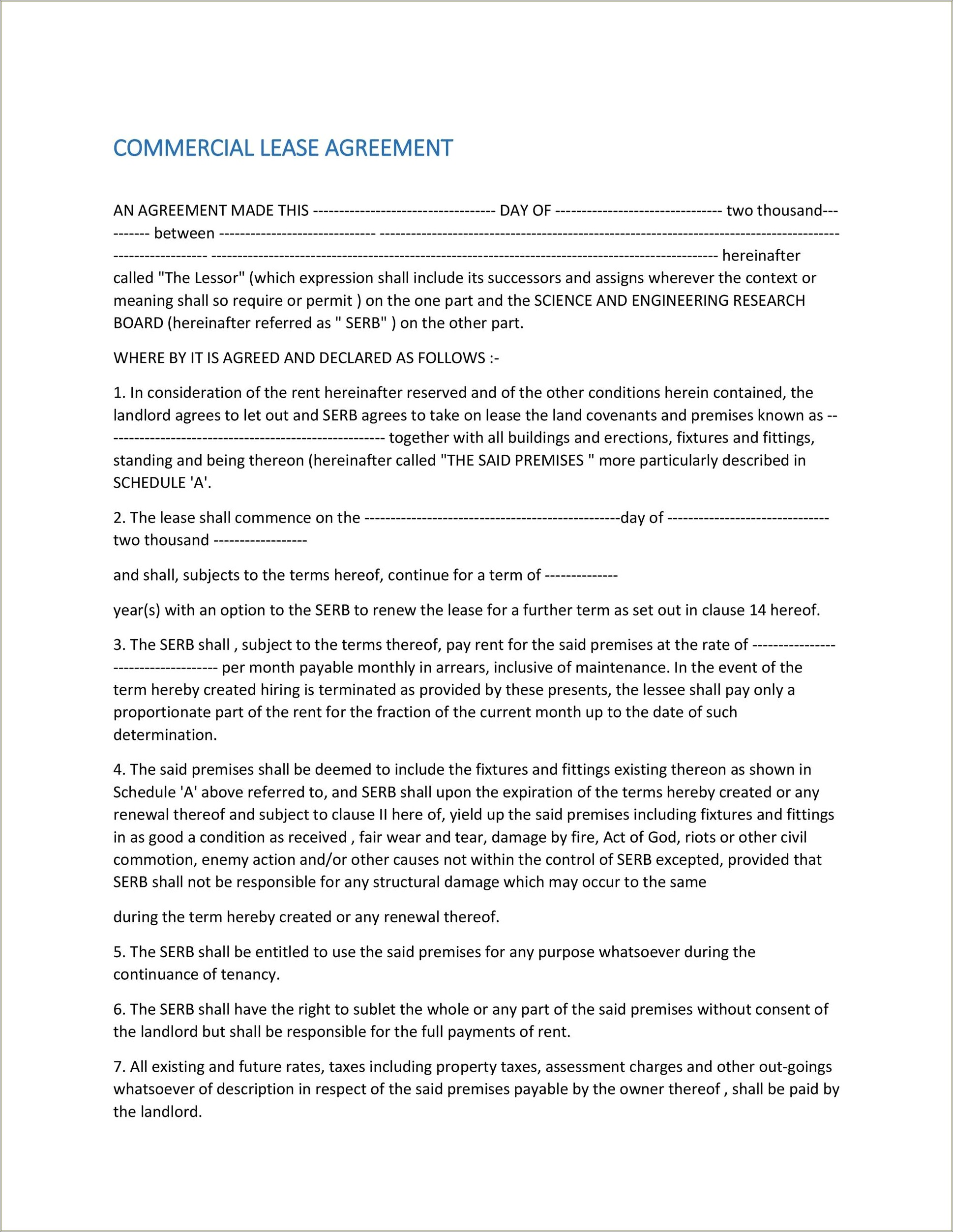 Free Commercial Rental Agreement Template Uk