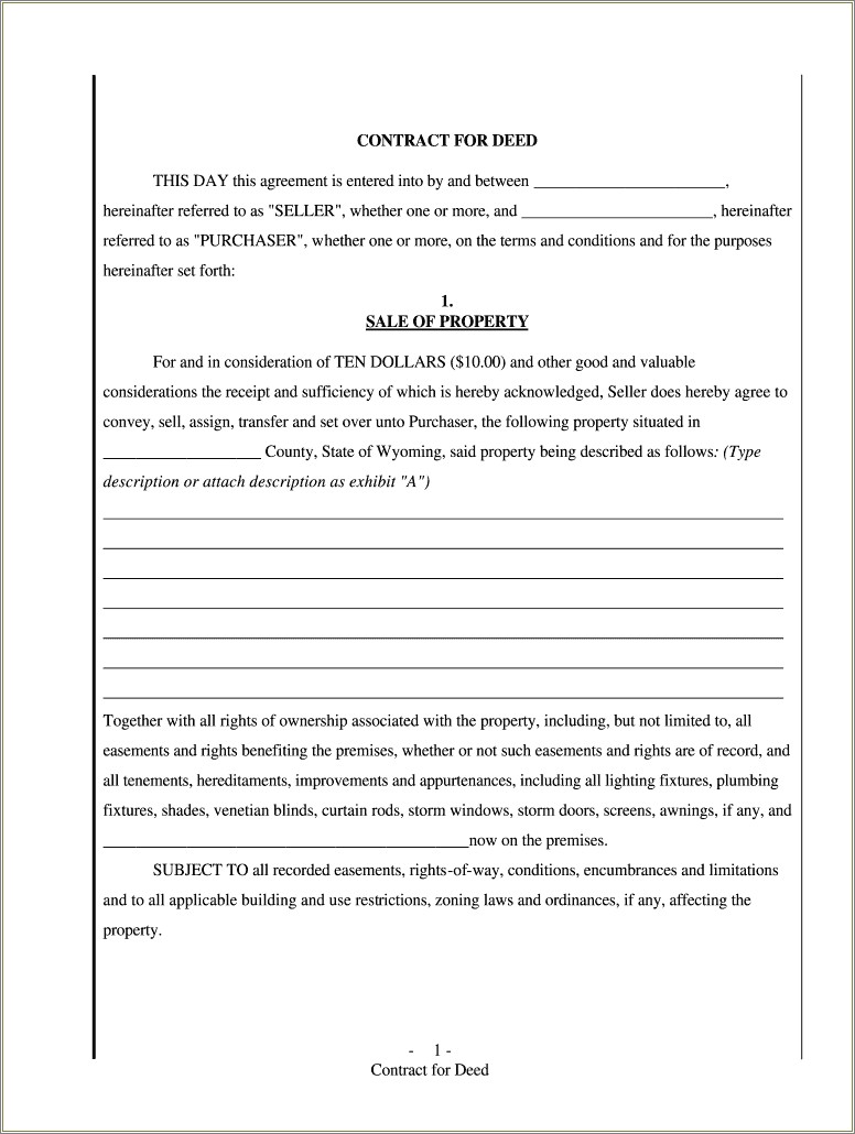 Free Contract For Deed Template Wyoming